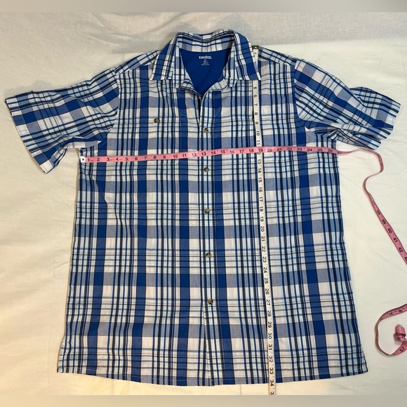 Men’s King Size brand XLT button-down short sleeve blue/white plaid shirt. EUC. - Picture 4 of 5
